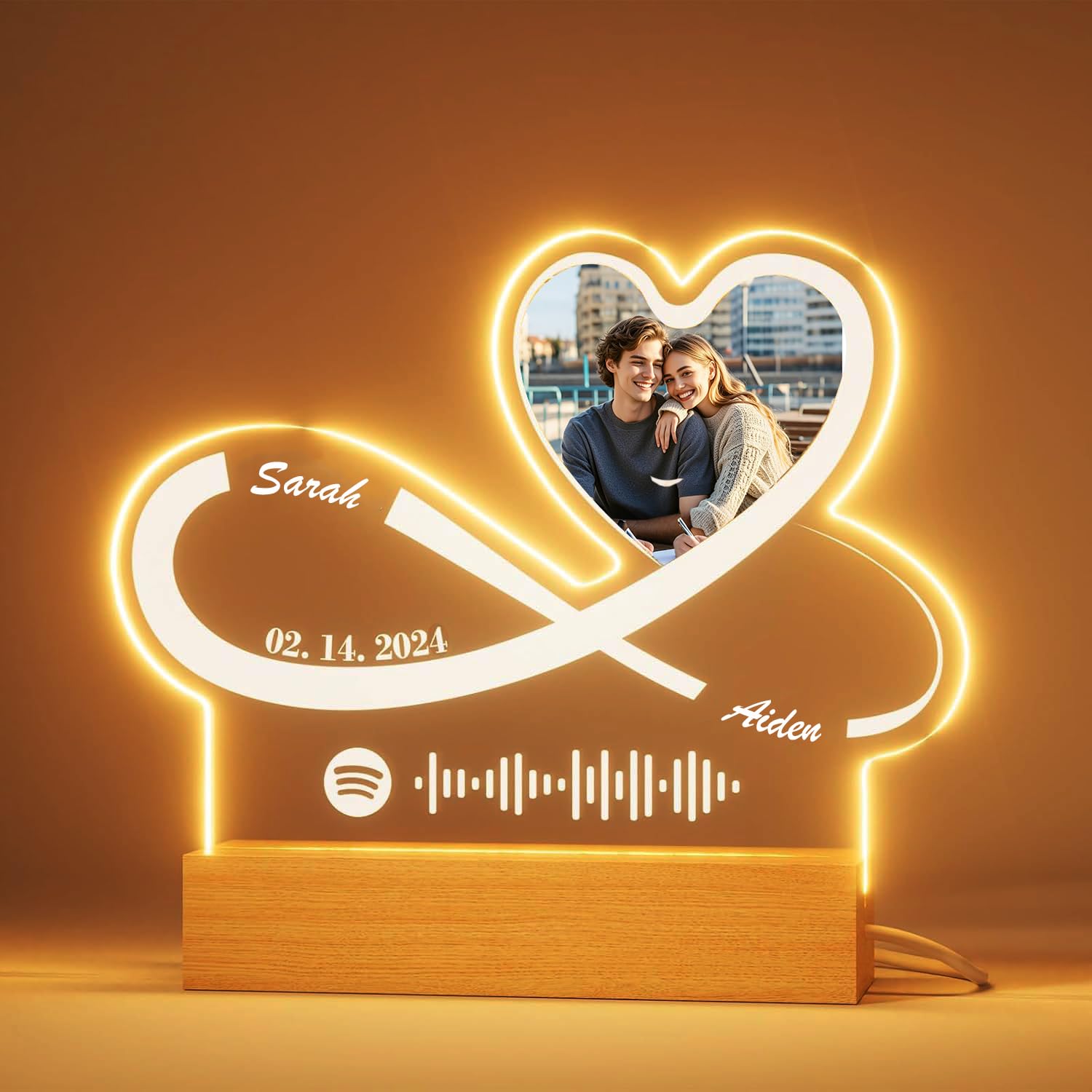 Fashimontr Personalised Infinity Love Song LED Light – Custom Acrylic Lamp with Photo & Spotify Code, Anniversary or Valentine’s Gift for Couples