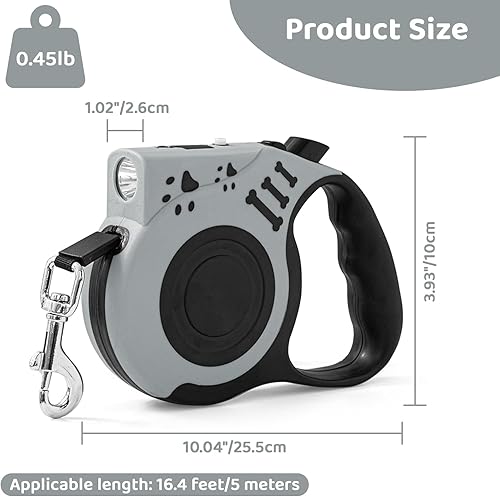 Miniatura 5 de Correa retráctil para perro de 16 pies con linterna LED para caminar por la noche, correa manos libres recargable por USB para perros pequeños y