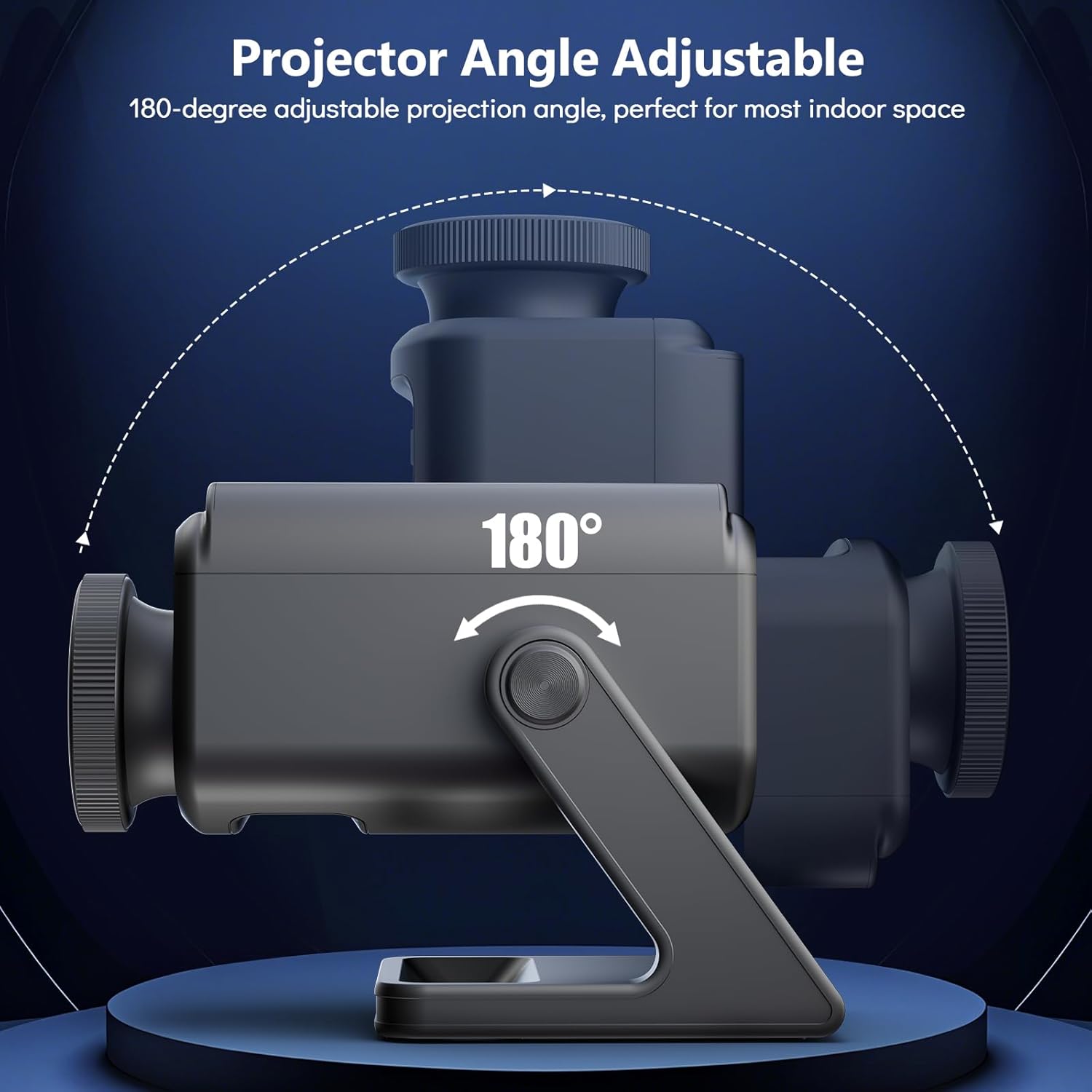 Diagram showing the 220-degree adjustable projection angle of the Rossetta 3D Projector
