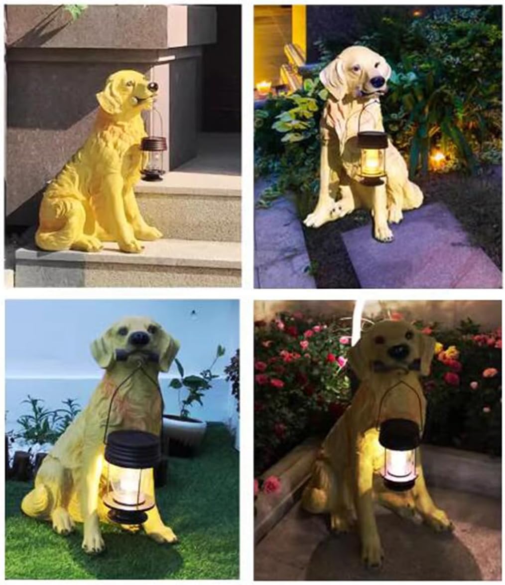 Solar Garden Outdoor Statues Dog, Resin Dog Figurine Decorations with Solar Lights,Solar Powered LED Lights Outdoor Puppy Figurine Statue,for Patio, Lawn, Yard