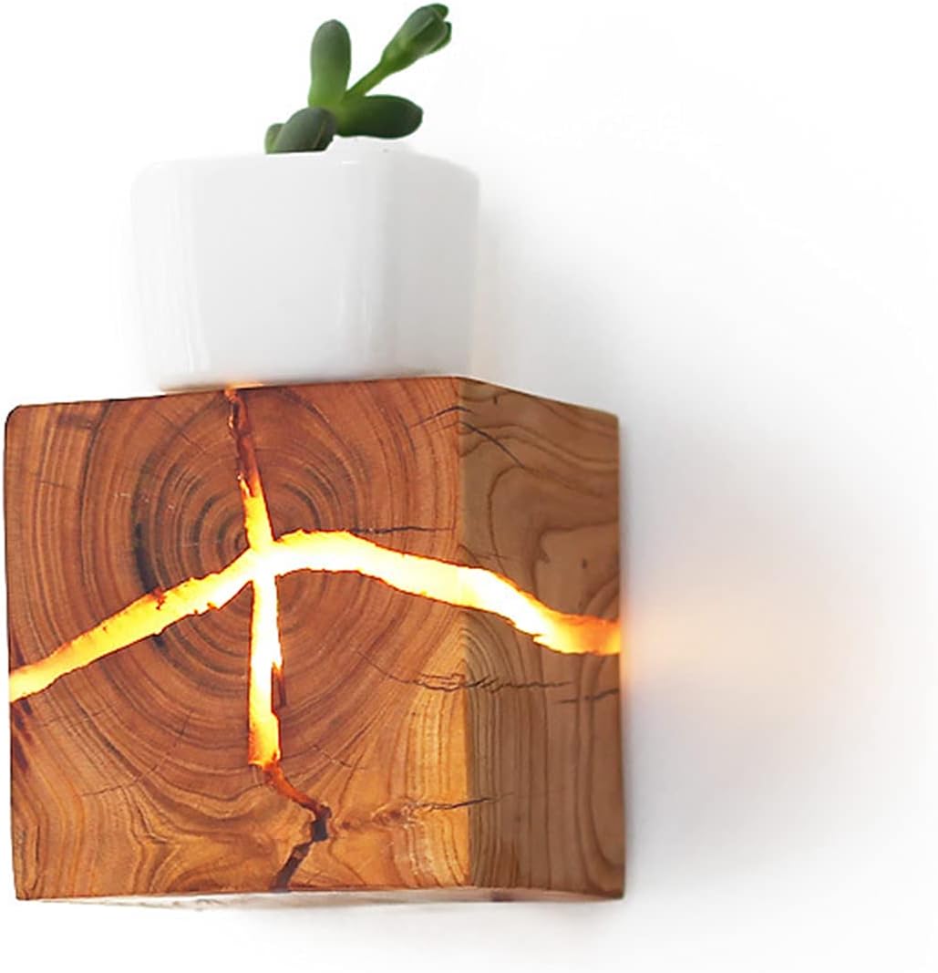 Garosa LED Wall Sconce Cracked Wood Grain Log Wall Lamp Bedroom Bedside Night Light Indoor Indoor Wall Light Fixture Home Decoration Corridor Lamp Warm White Light 3000K