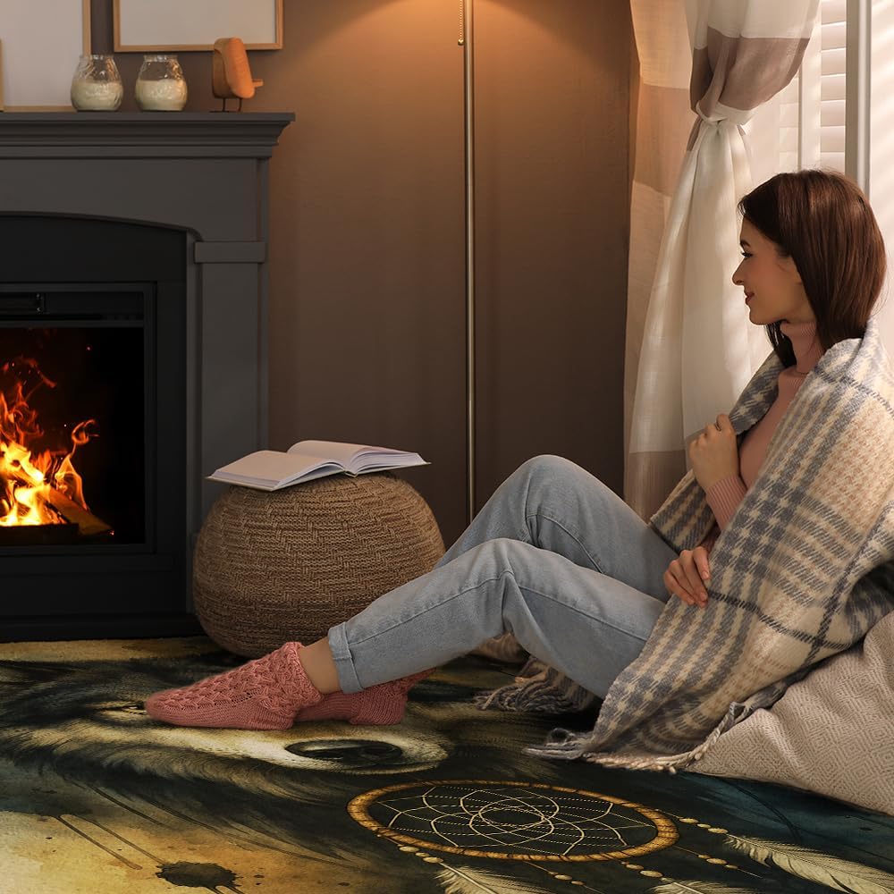 Personalized Wolf Rug for Bedroom Living Room – Custom Name Animal Spirit Carpet Decor – Rustic Tribal Wolf Lover Gift for Men Women Kids – Soft Area Rug for Home, Cabin or Lodge (Wolf 05)