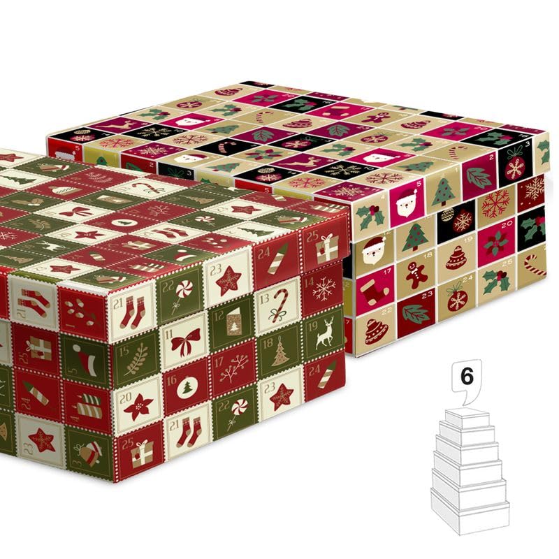 Juego 6 Cajas Navidad Decorativas Papel x 2 Modelos 28x19x11 cm Regalo Almacenamiento Empaque Festivo Cestas Navideñas Adorno Hogar Organizador Temporada
