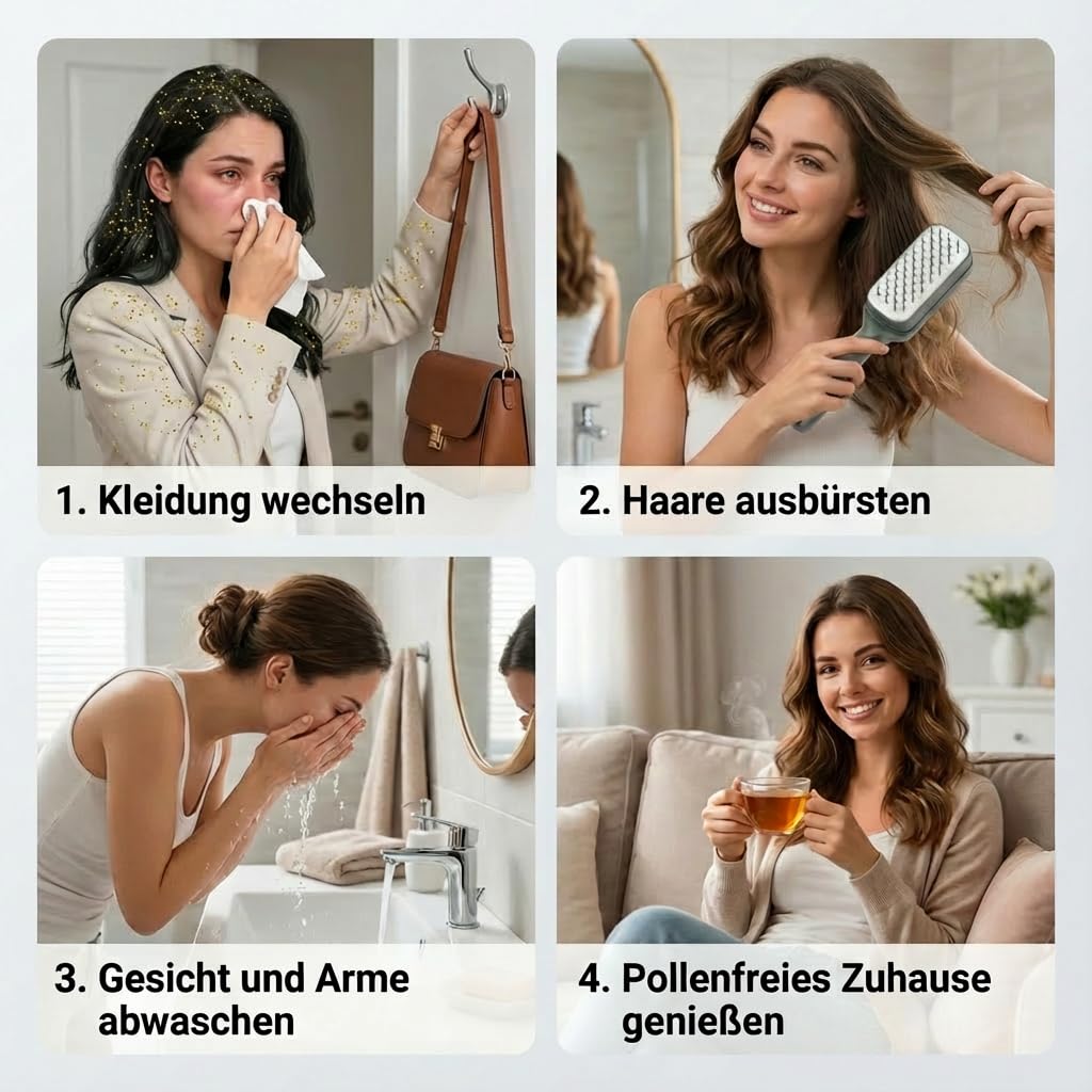 Pollenfilter Haarbürste – Entfernt Pollen aus Haaren | Bei Pollenallergie & Heuschnupfen | Für glatte und feine Haare | Set inkl. Filter & Beutel | Ideal für Wohnung, Park, Festival, Camping & Hund