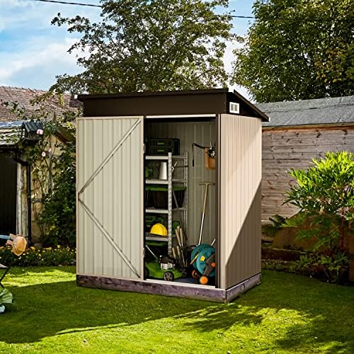 Aoxun 3 x 5 FT Outdoor Storage Shed – Storage Sheds Galvanized Metal Shed with Air Vent and Door, Tool Storage Backyard Shed Bike Shed, Tiny House Garden Tool Storage Shed for Backyard Patio Lawn