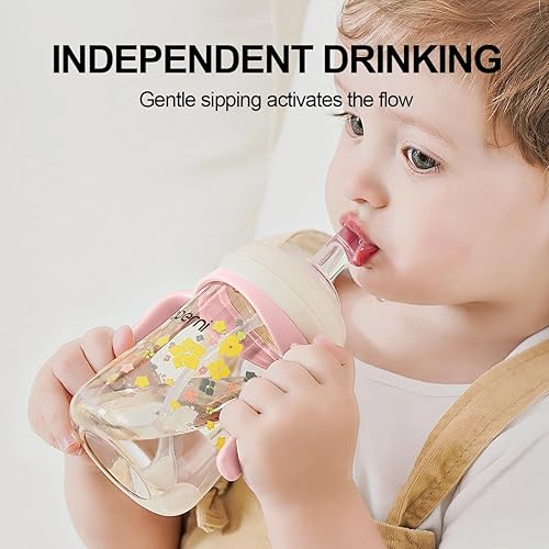 Miniatura 5 de Copas para beber sin derrames, botella de agua para niños pequeños con popote con asa, a prueba de derrames con 2 pezones para bebés de 6 a 12 meses