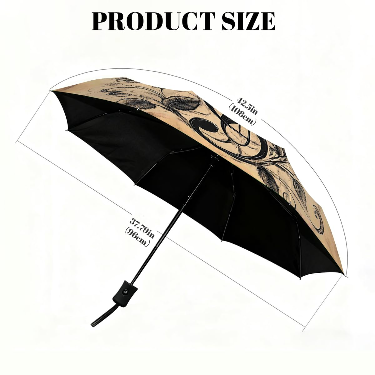 Ombrello pieghevole vintage con note musicali rosa ombrello da viaggio compatto antivento impermeabile con protezione UV rivestimento nero leggero 8 stecche portatile per pioggia sole