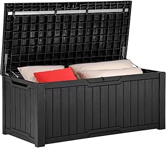 YITAHOME 120 Gallon Outdoor Storage Deck Box, Large Resin Patio Storage for Outdoor Pillows, Garden Tools and Pool-Supplies, Waterproof, Lockable (Black)