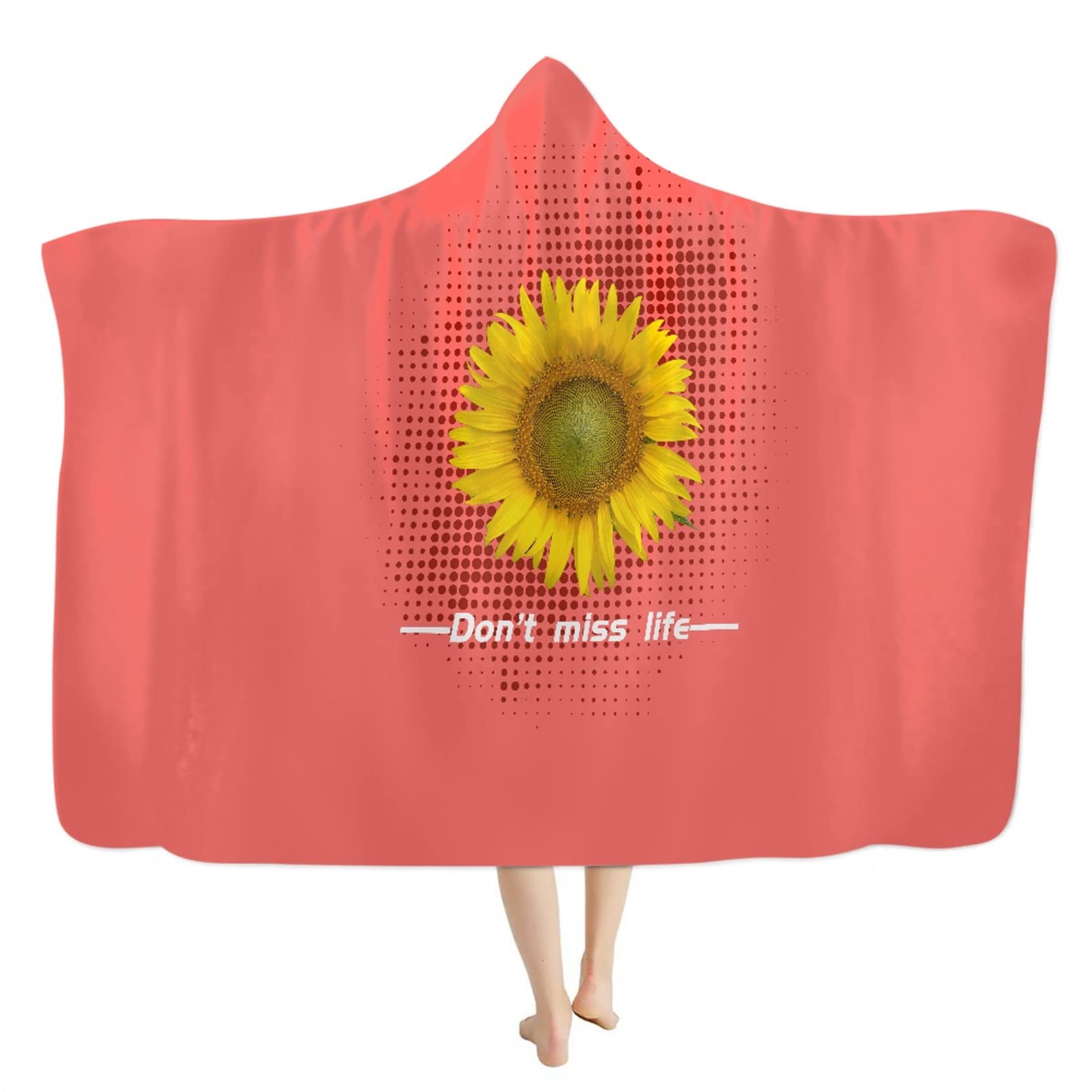 Renewold Manta con capucha con estampado de girasol, manta para llevar con capucha, manta de felpa para hombres y mujeres y niños, manta de forro polar Sherpa para cama y sofá