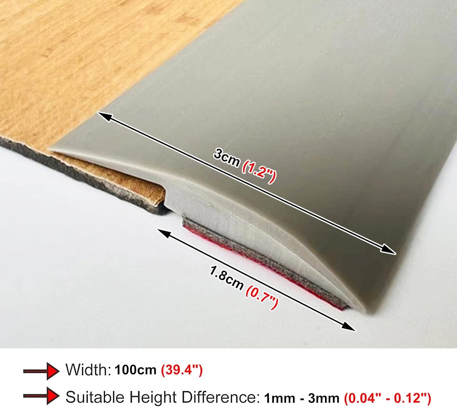 Doorway Uneven Floor Transition Strip, PVC Transition Threshold Strip, Self Adhesive Carpet Edging Trim Strip, Carpet to Floor/Tile to Wood, Floor Edge Trim Protector - Can be Cut ( Color : Gray )