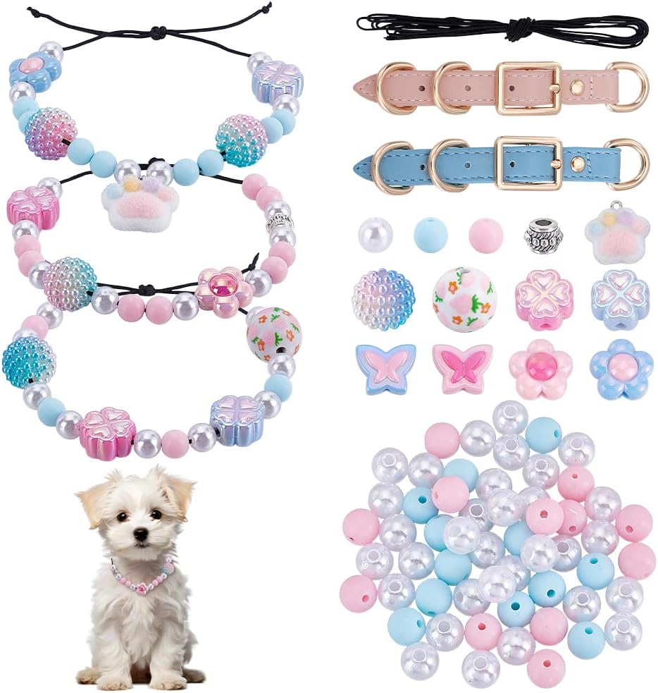 OLYCRAFT Personalized DIY Beaded Dog Collar Kit with 100Pcs Beads 3m Nylon Cord DIY Pet Dogs Collar Kit Custom Pet Jewellery Candy Colour Dog Necklace for Dogs Cats Pets Party Supplies
