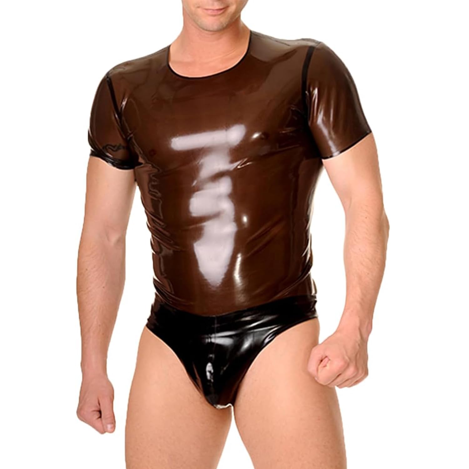 Haut Moulant Latex Homme Transparent Noir,T-Shirt Latex Caoutchouc Naturel Fait Main,Convient aux Costumes Club Cosplay