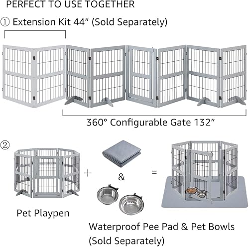 Vista 7 de Unipaws. Corral para mascotas con madera y alambre, 6 paneles extra anchos independientes, para puerta de perro con 4 pies de apoyo, escaleras