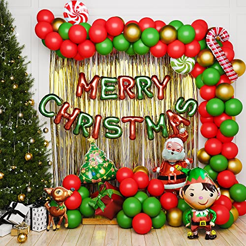 House Of Party Christmas Balloon Arch Kit - 165 Pcs Holiday Red, Forest Green, Gold Balloons With Merry Christmas Foil Balloon, Christmas Balloon Garland, Christmas Party Decorations #TOP7