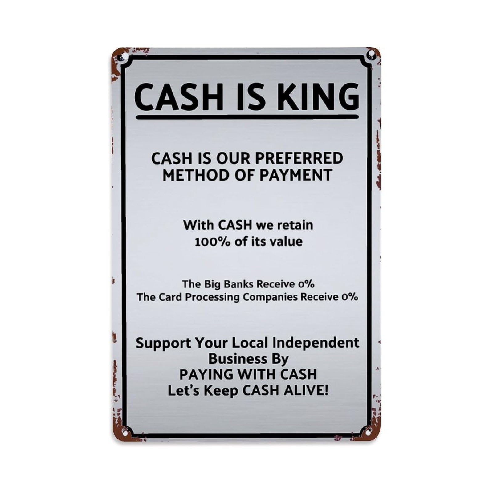 Cash Is King Sign Retro Metal Tin Sign, Vintage Decor Art Poster for Bar, Home, Man Cave, Kitchen, Laundry Room Gift 8x12Inch