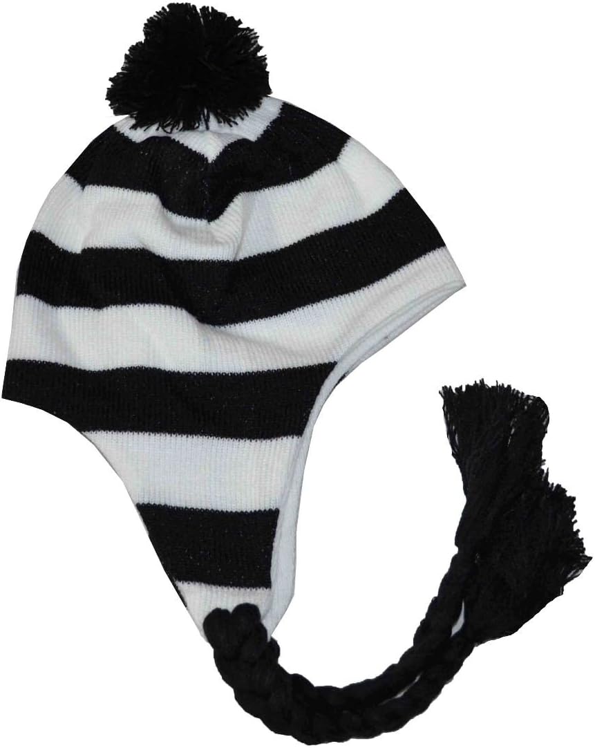 CITYStripes Peruvian Style String Beanie Knit Hat Youth Size White Black