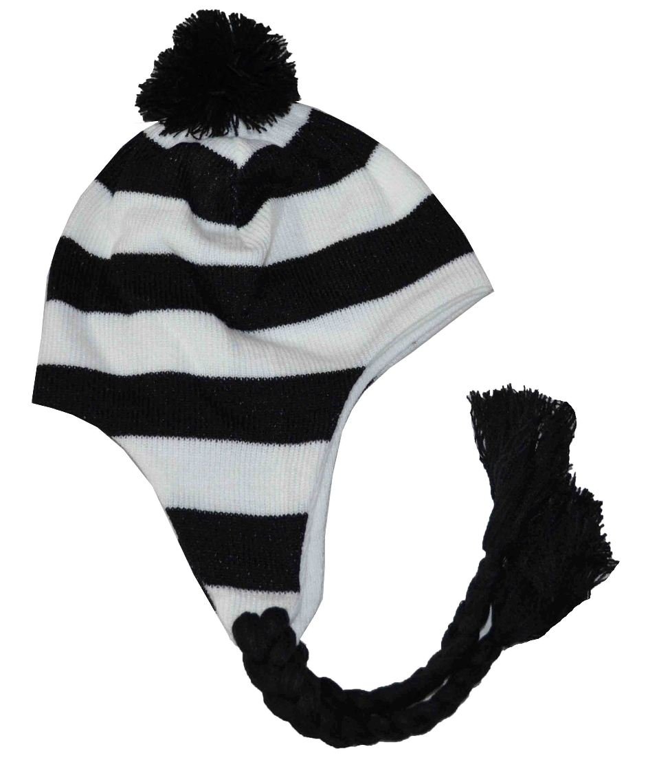 CITYStripes Peruvian Style String Beanie Knit Hat Youth Size White Black
