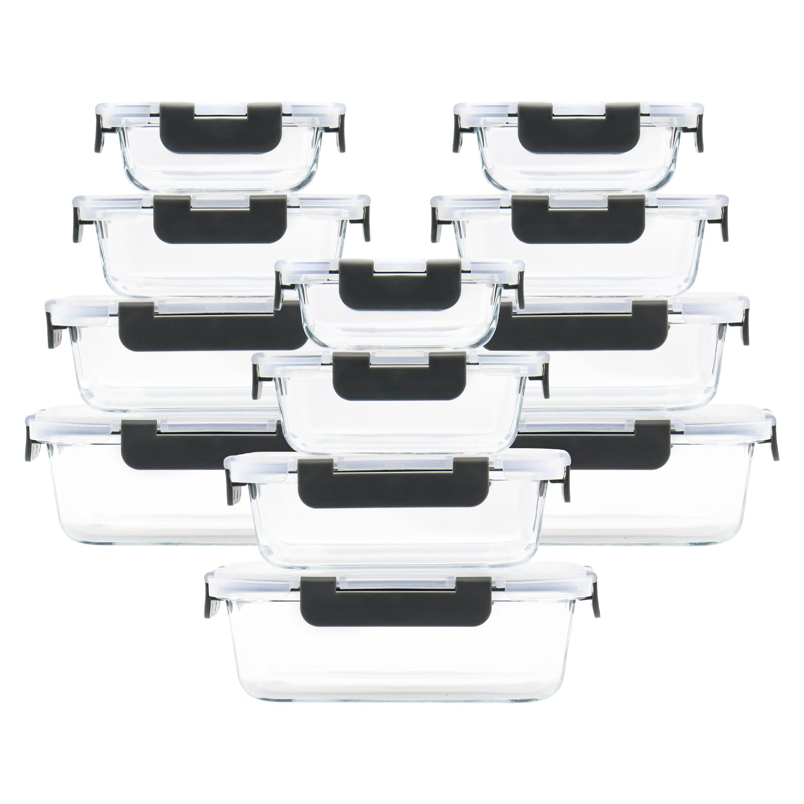 Glass Food Storage Containers [24-Piece] Airtight Glass Storage Containers with Lids for Meal Prep, Leftovers (12 Lids & 12 Containers)