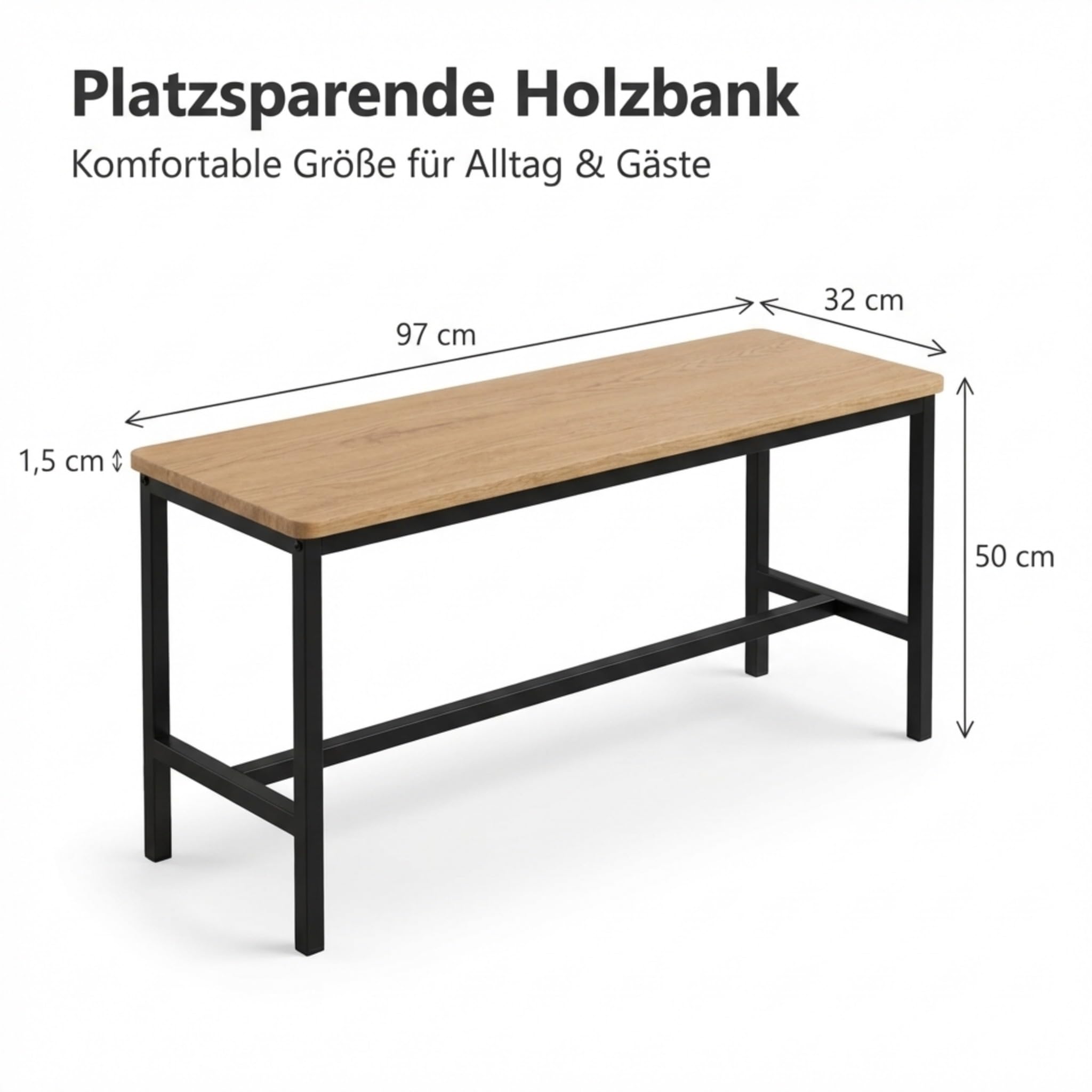 SAM Sitzbank Agata | 97 x 32 cm | Bank Holz-Optik Eiche | Schwarzes Metallgestell | Esszimmer- & Küchenbank | Robuste, Pflegeleichte Holzbank Esszimmer & Sitzbank Flur