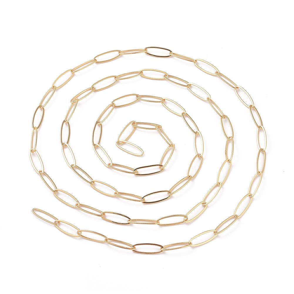5 m/roll Real 18K Vergulde Paperclip Ketting 6x2.5mm Ovale Rechthoek Link Ketting Voor Choker Armband Kettingen Sieraden Maken