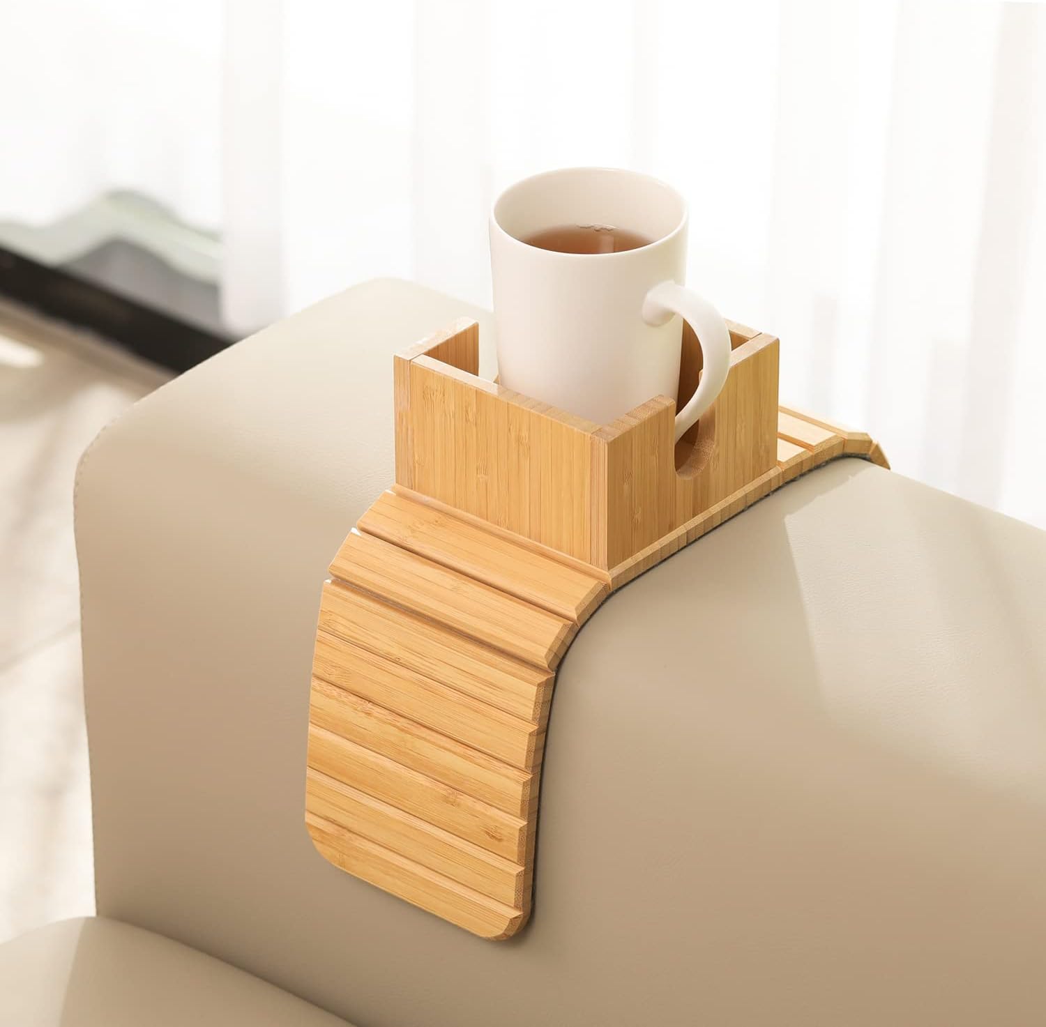 GEHE Bamboo Couch Coaster AntiSpill Couch Cup Holder, Natural Sofa