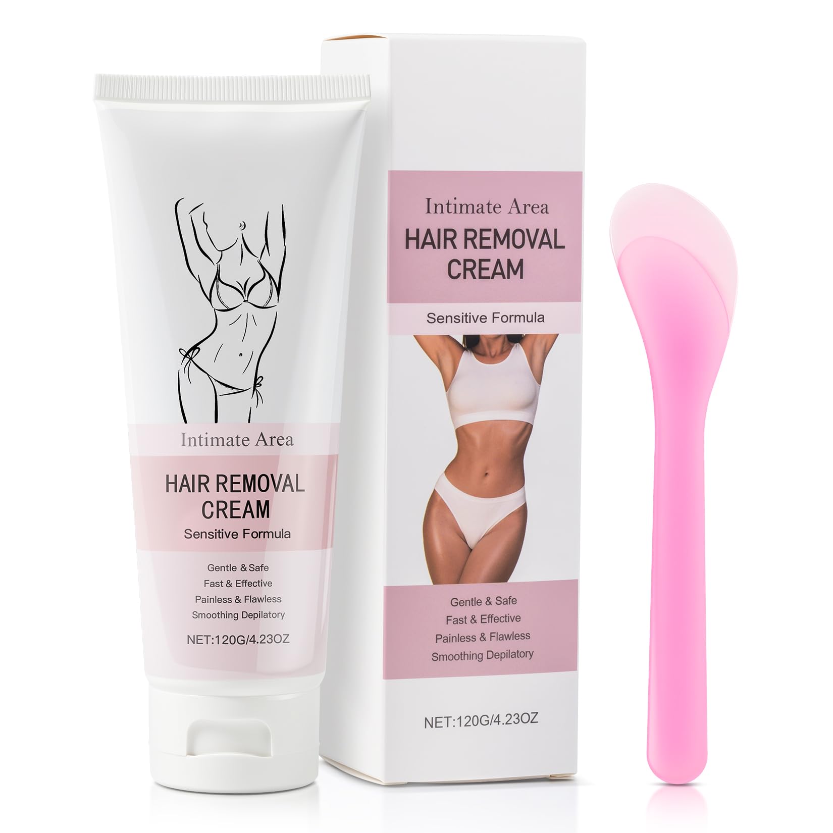 Private Intimate Hair Removal Cream for Woman with Spatula Applicators - Sensitive Formula Gentle Painless for Bikini Area