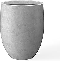 Kante 21.7" Tall Natural Concrete Planter - Lightweight Modern Round Pot with Drainage Hole & Plug for Indoor Outdoor Patio Decor