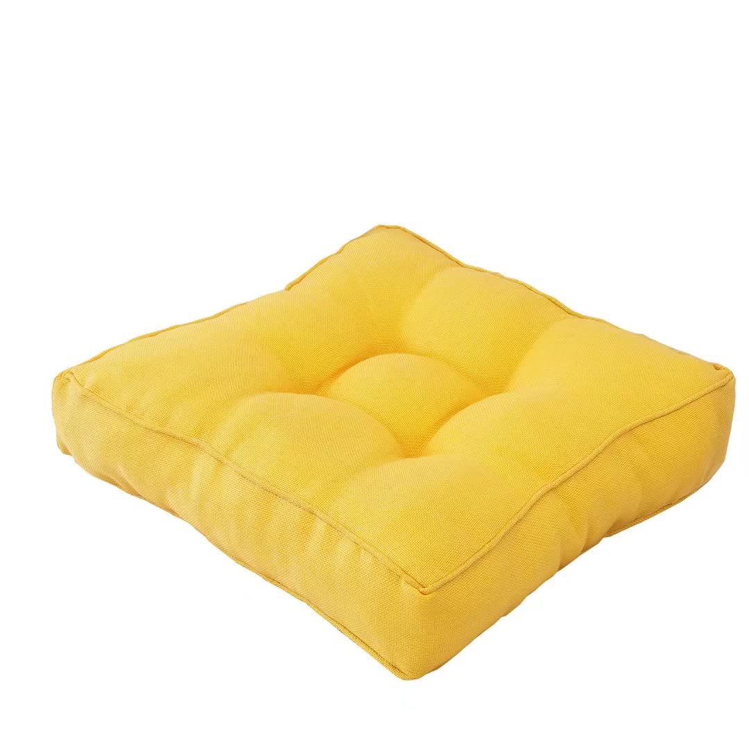 Coussin de sol épais en lin jaune confortable pour yoga