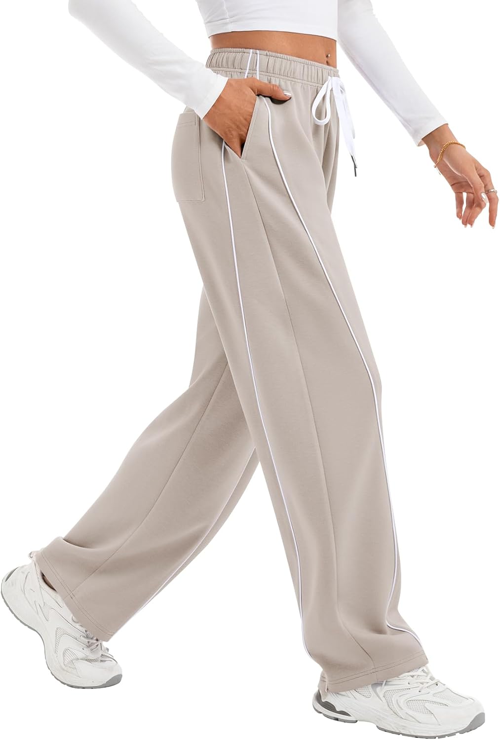 IVIR Barrel Sweatpants Women Side Strpied Baggy Sweat Pants High Waist Pajama Sweats Y2K Joggers with Pockets