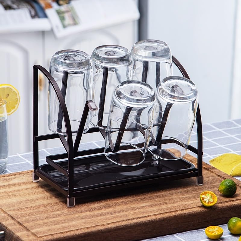 コーヒーカップホルダー 6つのカップラック、逆さまの排水カップラック、家庭用キッチン収納ラック カップラック
