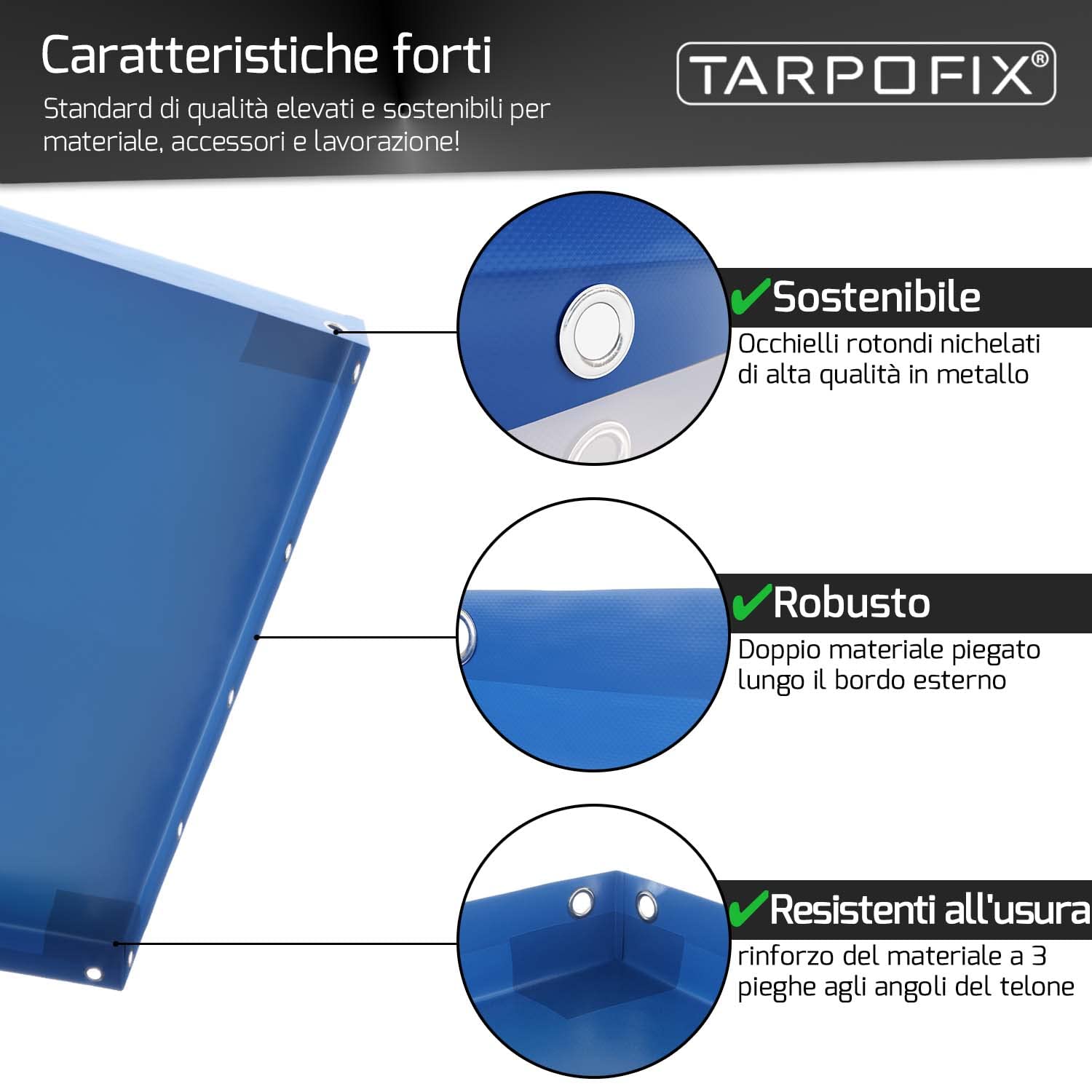 Tarpofix® Telo per rimorchio auto 209 x 134 x 7,5 cm incl. Corda per telone - Bordo rinforzato e copri rimorchio in materiale PVC - Telo PVC ideale per vari modelli di rimorchi per auto da 750 kg FP3