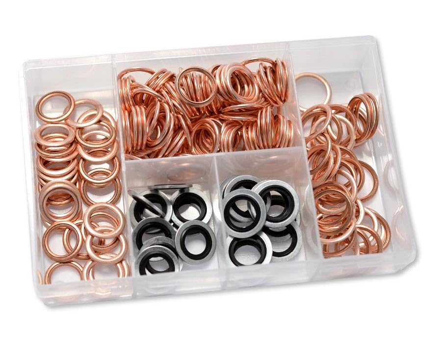 OC-PRO JOINTS DE BOUCHON DE VIDANGE ASSORTIMENT DE 180 JOINTS MÉTALO PLASTIQUES 14x21x2, 16x22x2, 18x24x2, BAGUES B.S. 14 mm, 16 mm BRONZE