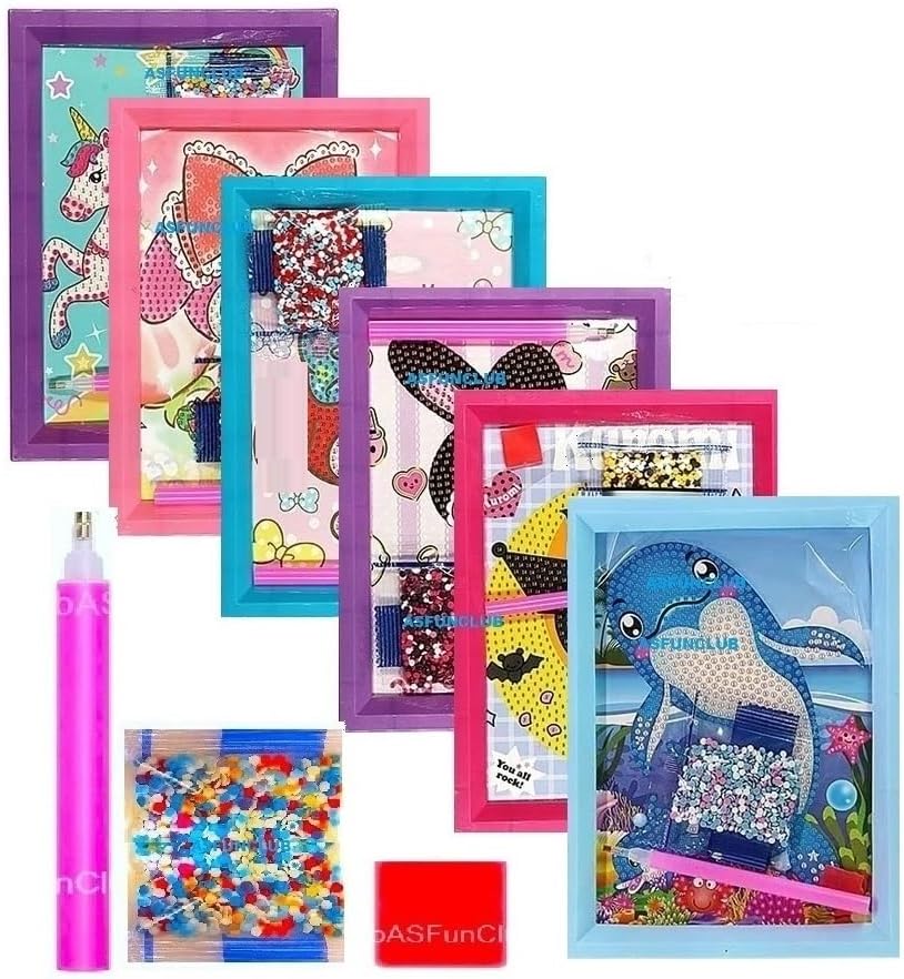 ASFunClub 2Pcs 5D Diamond Painting Kit for Kids DIY Crystal Gem Arts and Crafts Mosaic Set with Frame Creative Hobby Gift & Birthday Return Gifts Arts and Craft Kit for Kids Learning Toy-Multi Design