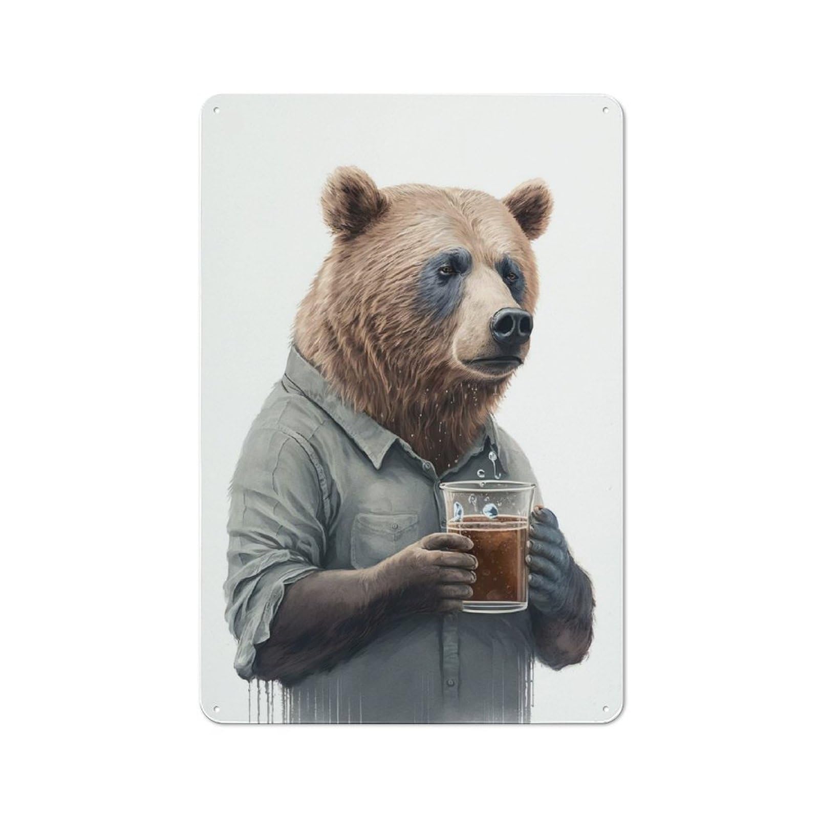Junmoney Style-12 Tin Wall Plaque 30X20cm With Coffe Bear For Workshop Wall, With Clear Retro Wall Decor Character