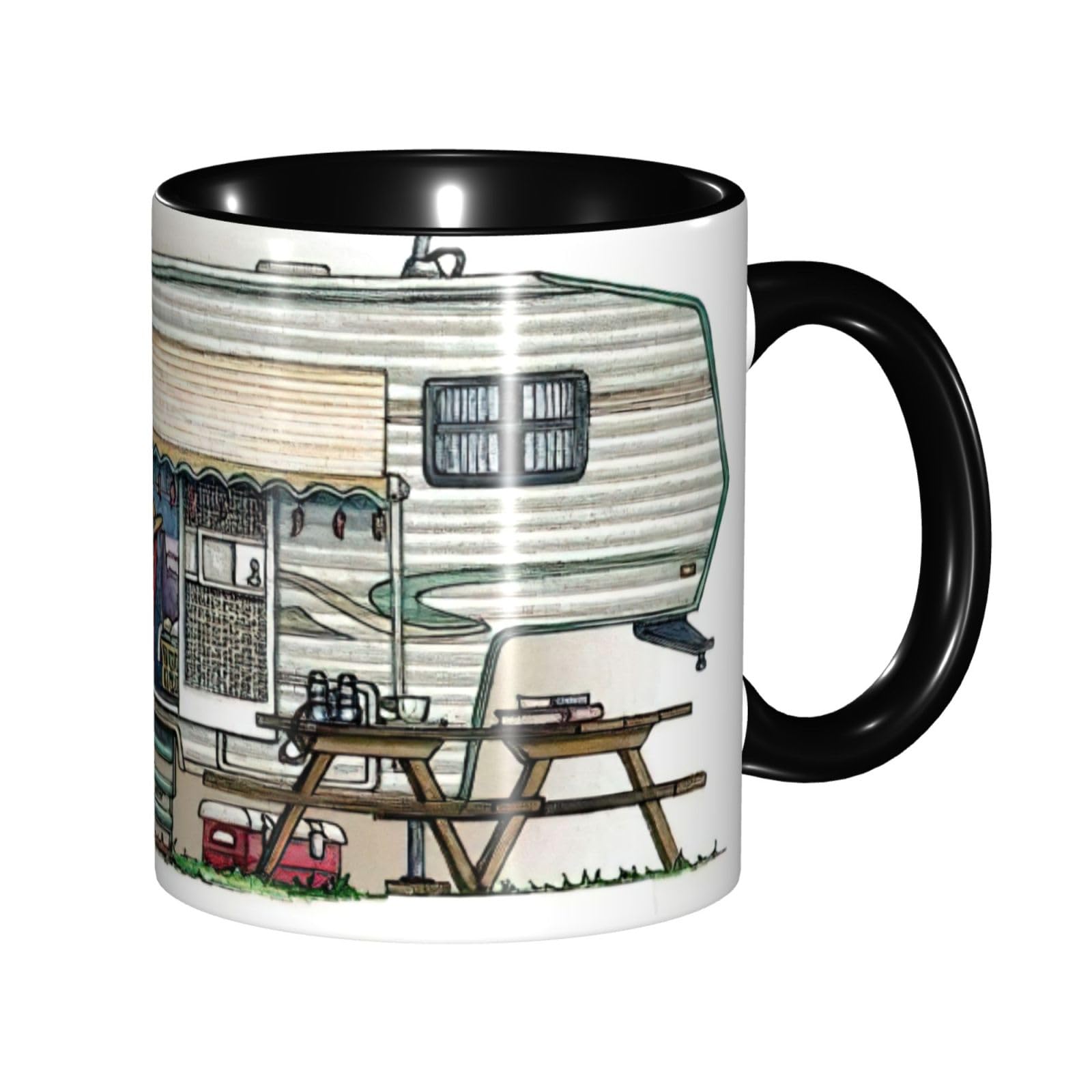 Tasse en céramique Happy Camper pour café matinal en camping ou bureau, Mug élégant de 325 ml