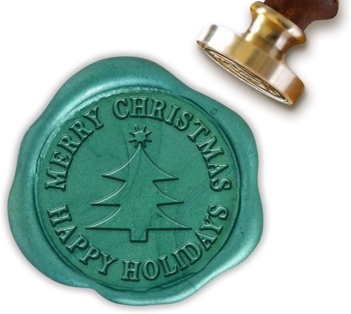 Christmas Tree Wax Seal Stamp Kit with Green/Gold Sealing Wax - 1 Die