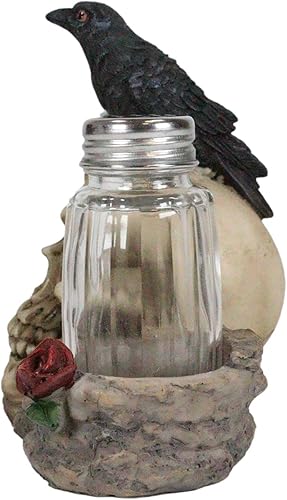 Miniatura 3 de Ebros - Juego de figuras de cuervo del Día de los Muertos con calaveras y rosas de calaveras macabras, 6.25 pulgadas de largo, para Halloween,