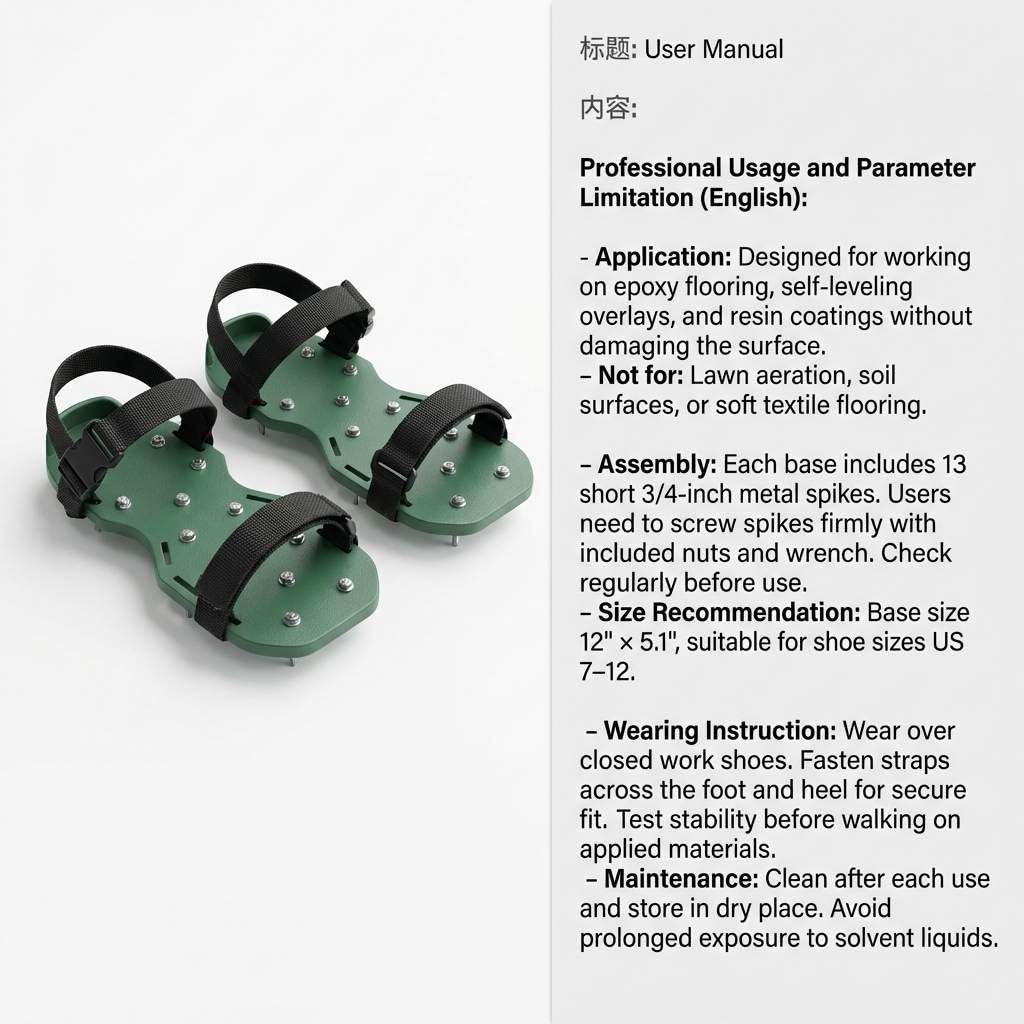 QWORK Gunite Buty z krótkimi kolcami 1,9 cm, idealne do montażu podłogi epoksydowej, powłok, pokrycia, kolor zielony (para)