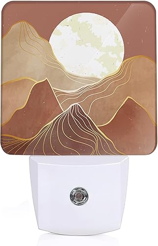 Luz nocturna de sol de montañas abstractas, luces nocturnas LED de pared enchufables para decoración de habitación de niños y niñas, luces nocturnas