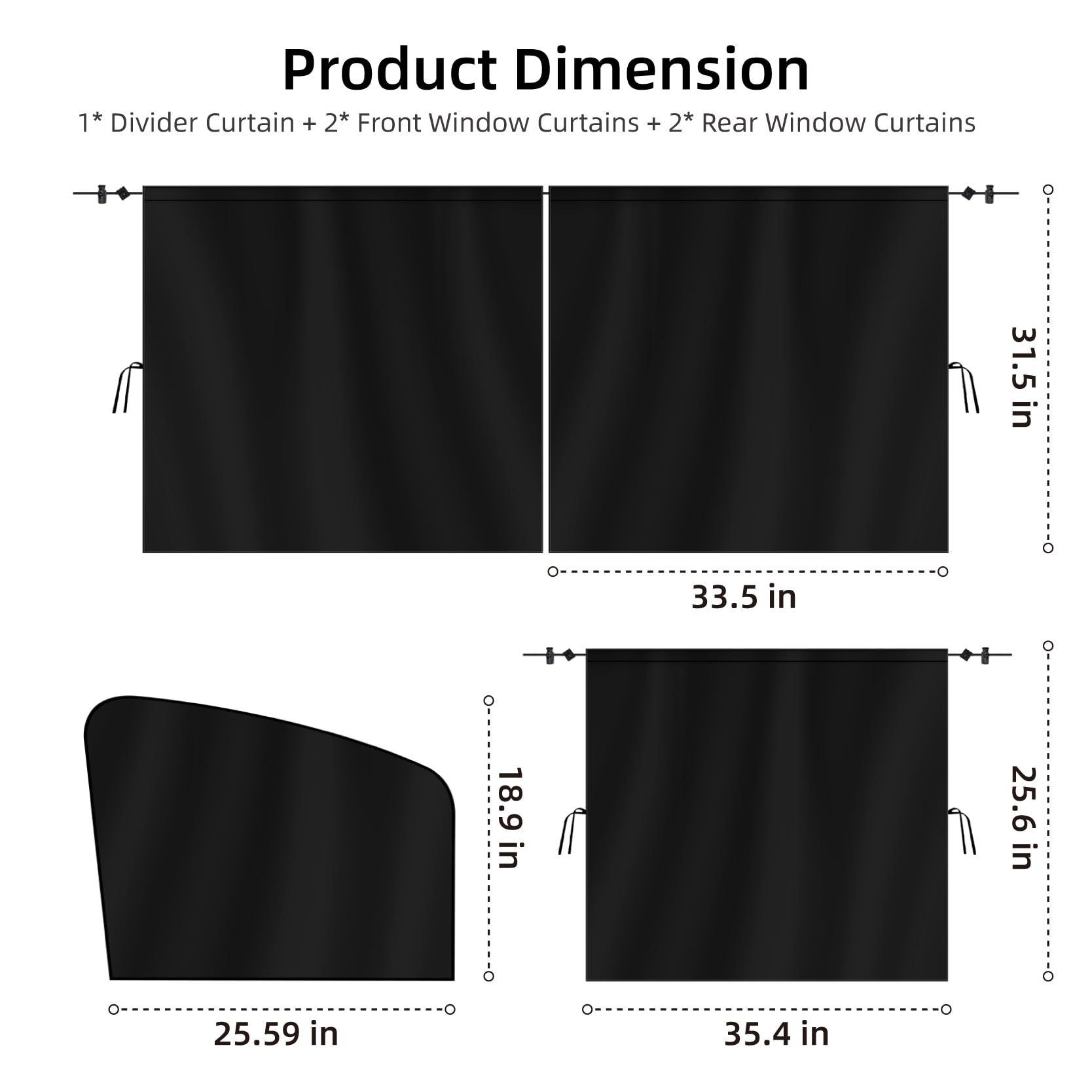 VANPET Lot de 5 Rideaux de Voiture en Tissu bloquant la lumière à 99% pour sièges arrière et fenêtres latérales - pour berline, SUV - pour Voyage, Camping - Lot de 5 Rideaux de Voiture Extra Larges