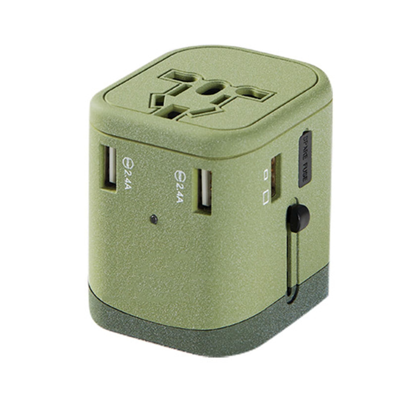Adattatore da viaggio universale, 3 USB+2 Type-C+1 presa globale+pin universale, un caricabatterie da muro indispensabile per i viaggi globali,Green-TYPE-Cfastcharge