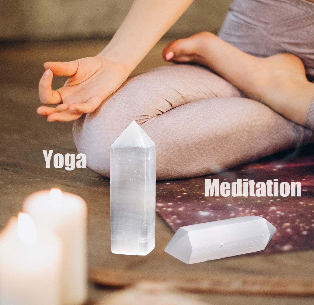 AMOYSTONE Meditation Crystal Towers Large Rose Quartz Home Decor Selenite Points