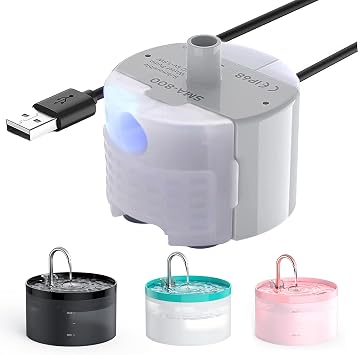 Cat Water Fountain Pump, GIOTOHUN Cat Fountain Pump, Ultra-Quiet  30dB, Built-in LED Light, IP68 Waterproof, Low Power Consumption 1.5W, Suitable for H1