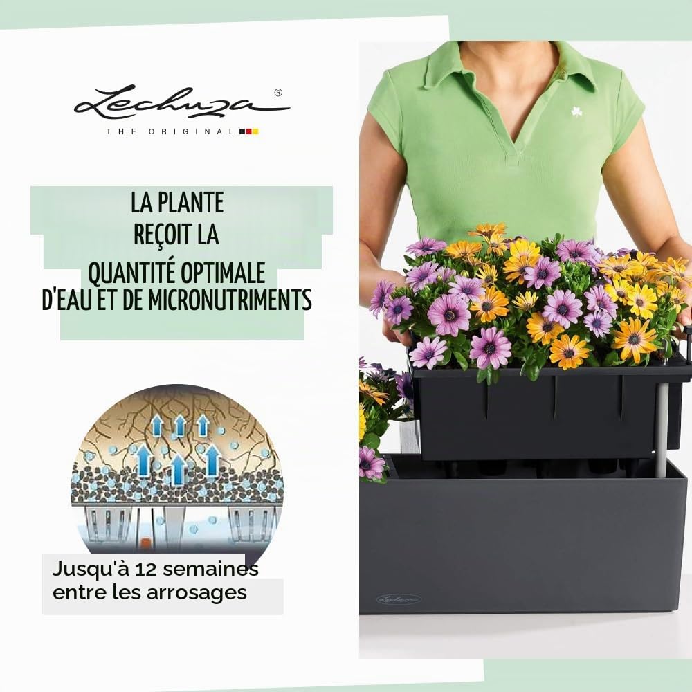 Lechuza – Pot de Fleurs d’Extérieur et d'Intérieur – Color Balconera – Réserve d'eau Intégrée – Gris Ardoise – 50x19x19 cm & Accroche d'Exterieur – Accessoire pour modèle Balconera – 4,5 x 18 x 19 cm