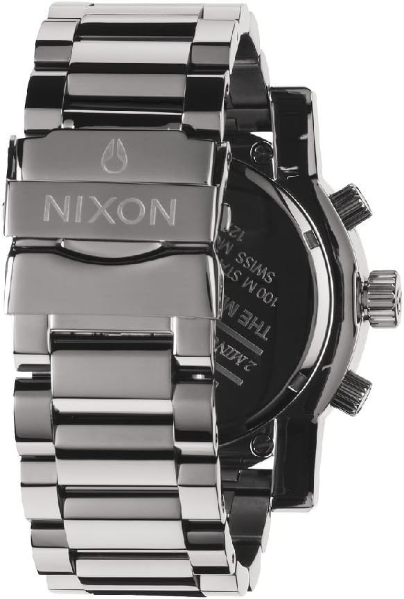 Back view of NIXON Magnacon A154-001 watch showing the case back and bracelet clasp