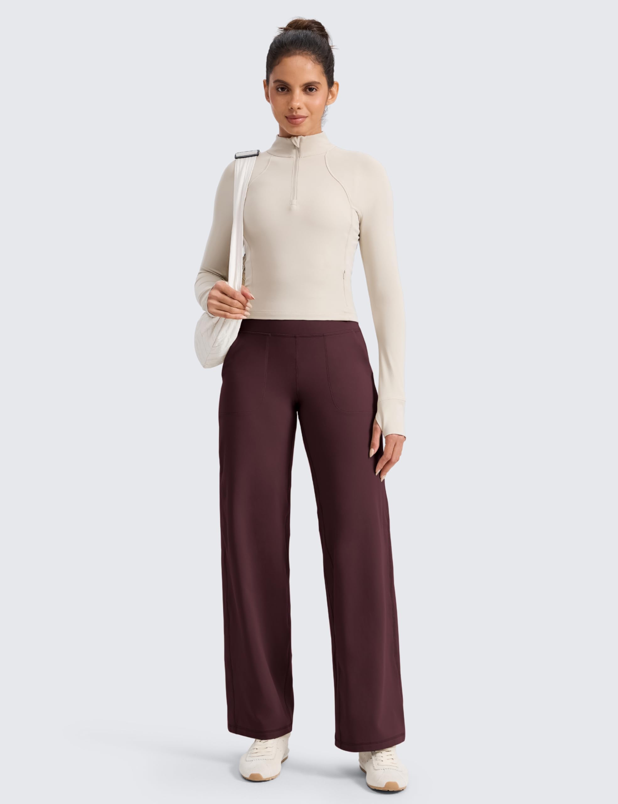 CRZ YOGA Butterlift Pantaloni a Gamba Larga 74cm Prugna Matura 42 | Burroso Morbido, Compressione Moderata, Yoga, Casual, A Vita Alta, per Donna