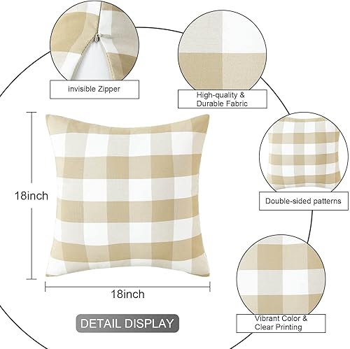 Miniatura 5 de VOGOL Paquete de 2 fundas de almohada a cuadros beige y blanco, 18 x 18 pulgadas, fundas de cojín decorativas para sala de estar, sofá, cama, sofá,