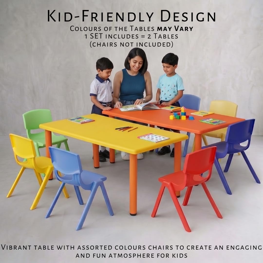 eHomeKart Rectangle Kids Table Set of 2 – Two Plastic Study Table for Home or School (48" L x 24" B) – Indoor & Outdoor Use – Color May Vary – Chairs Not Included 1