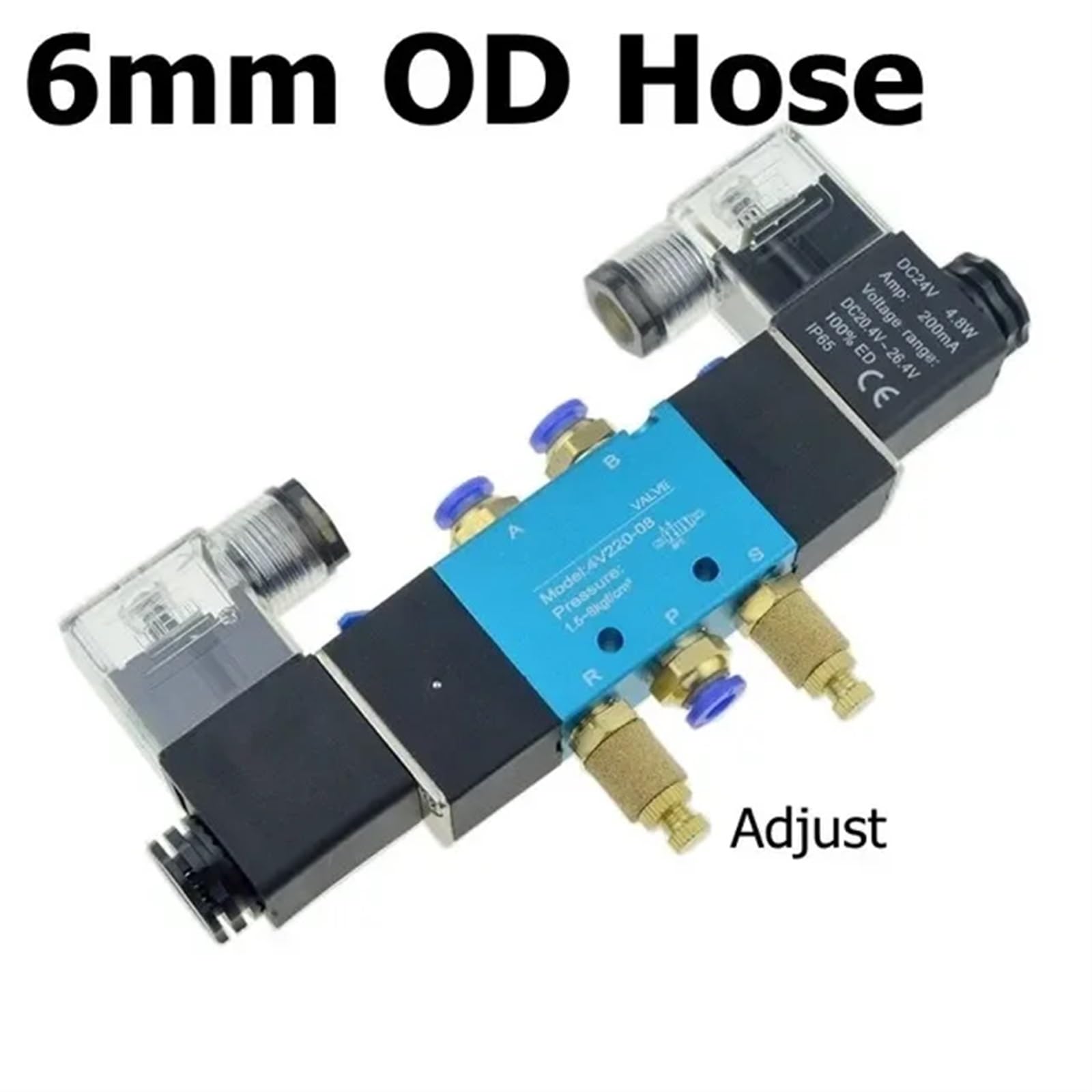 Podwójne sterowanie 2 pozycje 5 Way Umatic Electric 12V 24V 220V 6mm 8mm 10mm Wąż Regulacja magnetycznego zaworu gazowego powietrza(PC-6mm-Adjust,AC 220V)
