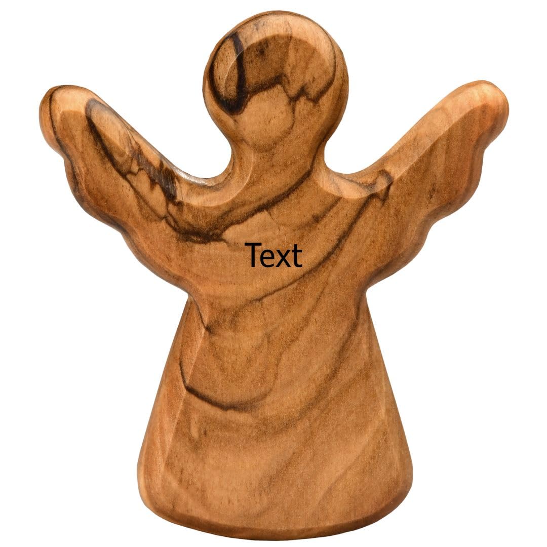 Kassis Geschenkartikel Guardian Angel Kassis Customized Olive Wood Hand Comforter & Lucky Charm – Handcrafted Religious Angel Figurine From Bethlehem – Christian Keepsake & Gift For Baptism, Communion & Confirmation